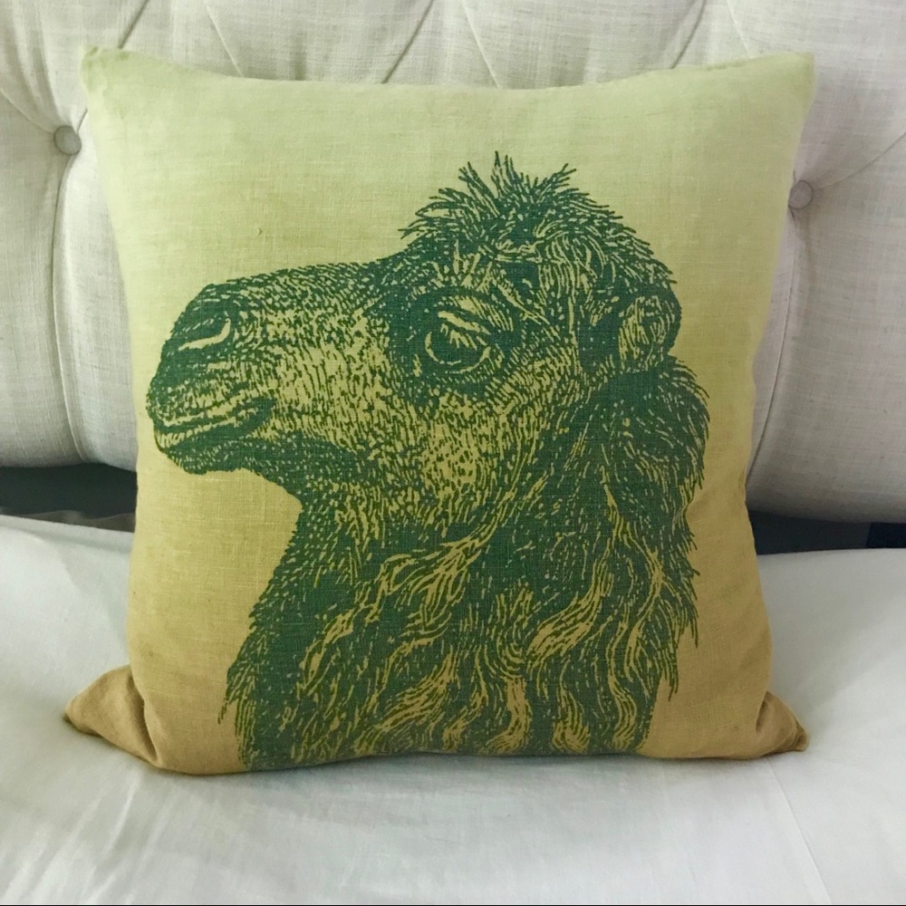 Camel Printed Linen Pillow Cover